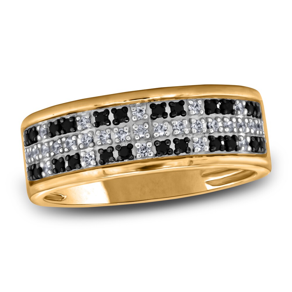 Men's Black & White Diamond Anniversary Ring 1/3 ct tw Round 14K Yellow Gold qnfF6NOX