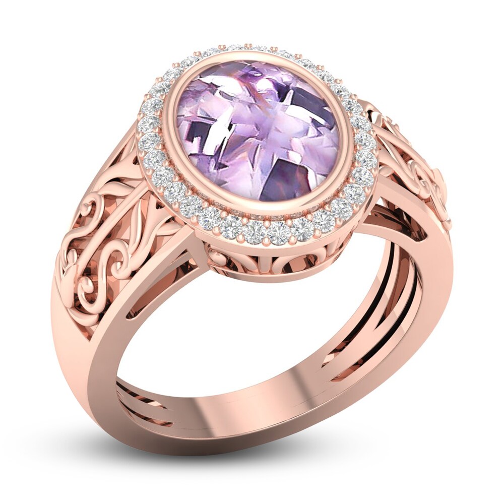 Natural Pink Quartz Ring 1/6 ct tw Diamonds 14K Rose Gold qv5XjrJN