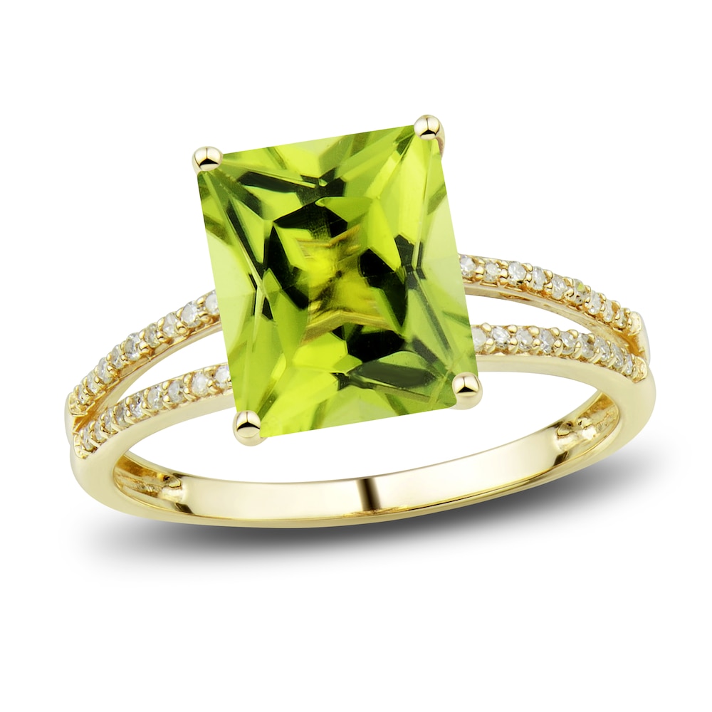 Natural Peridot Ring, Earring & Necklace Set 1/5 ct tw Diamonds 10K Yellow Gold rJTYyyLZ