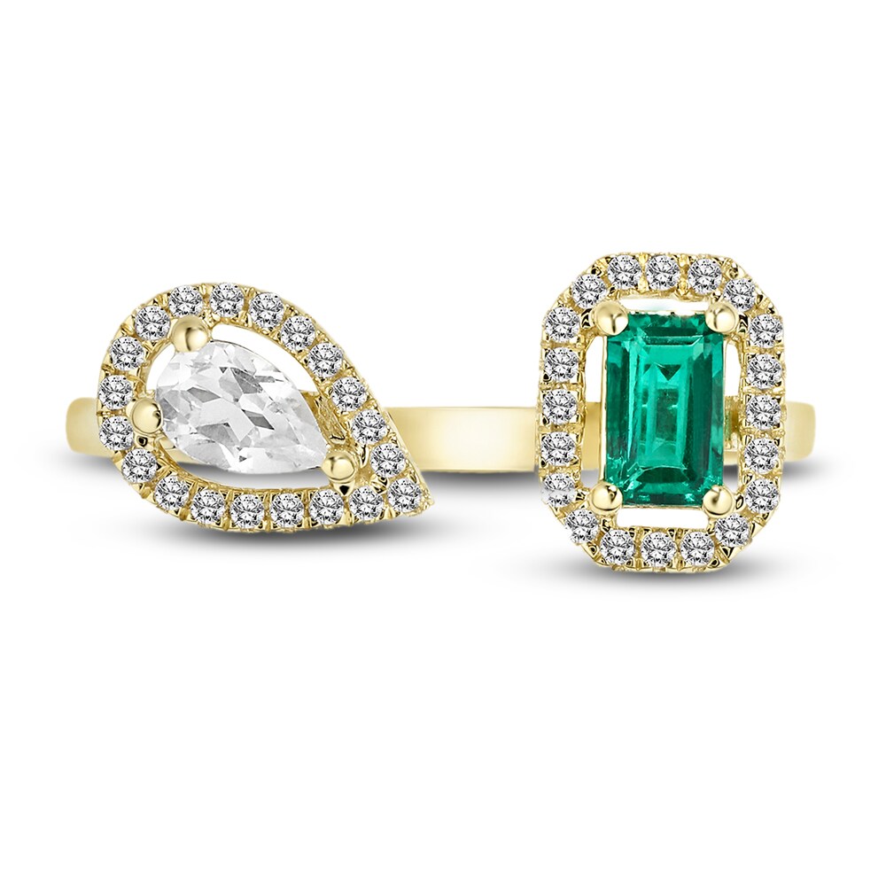 Lab-Created Emerald & Lab-Created White Sapphire Ring 10K Yellow Gold rNNsJCfv