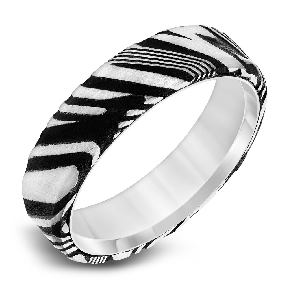 Men\'s Wedding Band Damascus Steel/White Tungsten 6.0mm rSQ54emn