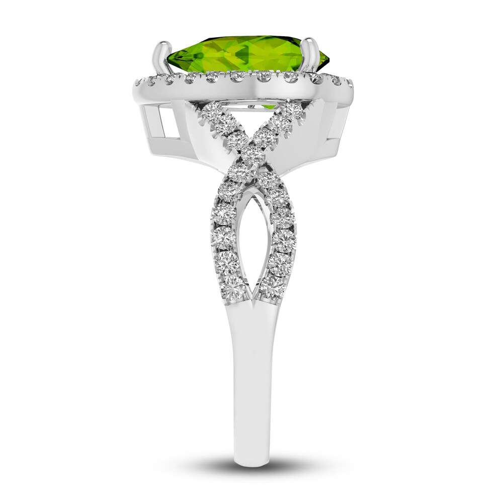 Natural Peridot & Natural White Topaz Ring 10K White Gold rbw6zxrH