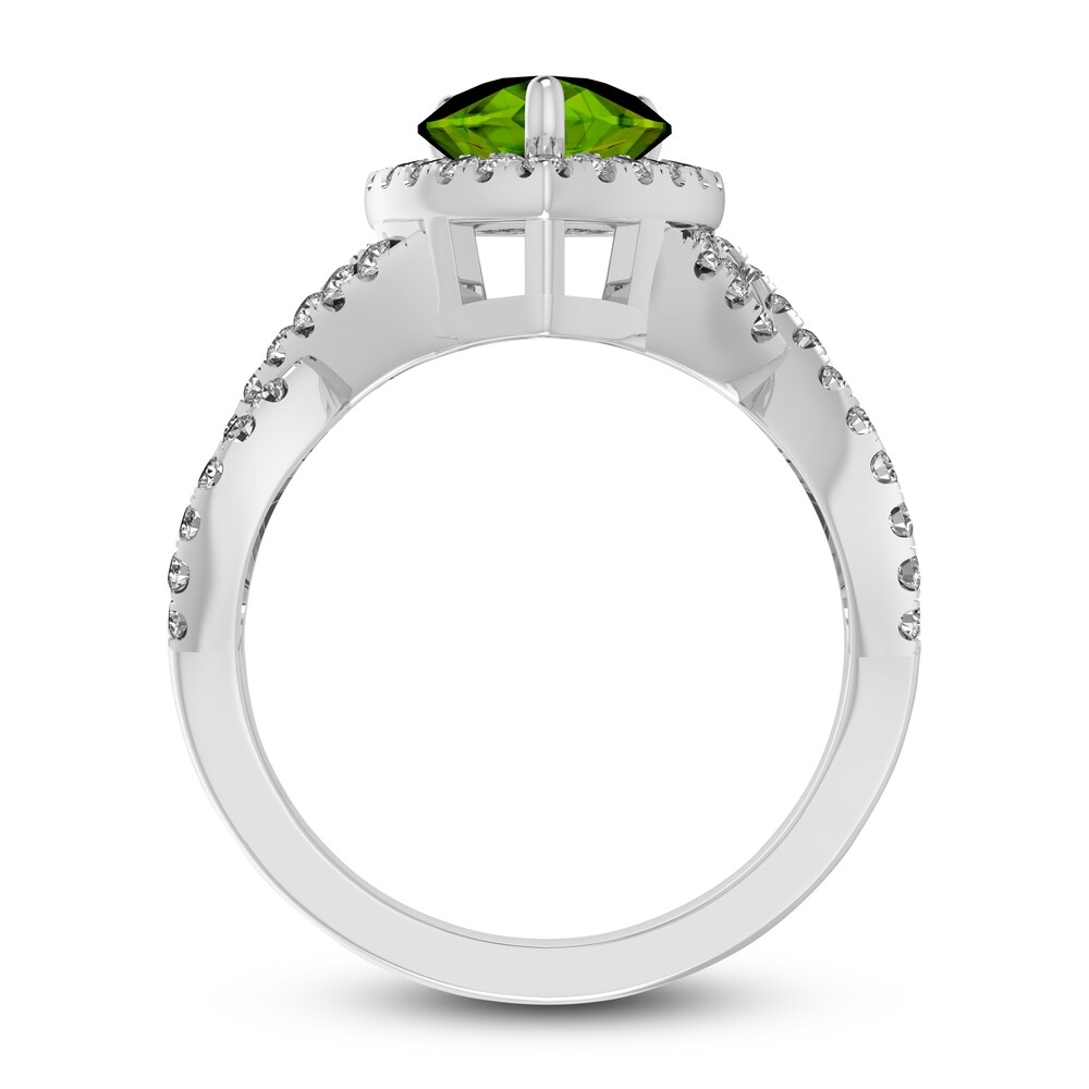 Natural Peridot & Natural White Topaz Ring 10K White Gold rbw6zxrH