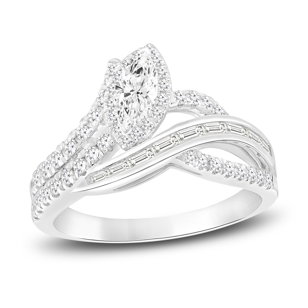 Diamond Ring 1 ct tw Marquise/Round/Baguette 14K White Gold rc4Vlh1r