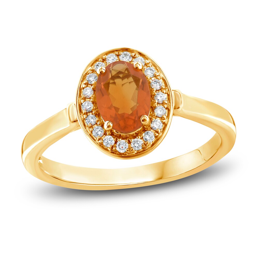 Natural Fire Opal Ring 1/8 ct tw Diamonds 10K Yellow Gold riDyN1Q7 [riDyN1Q7]