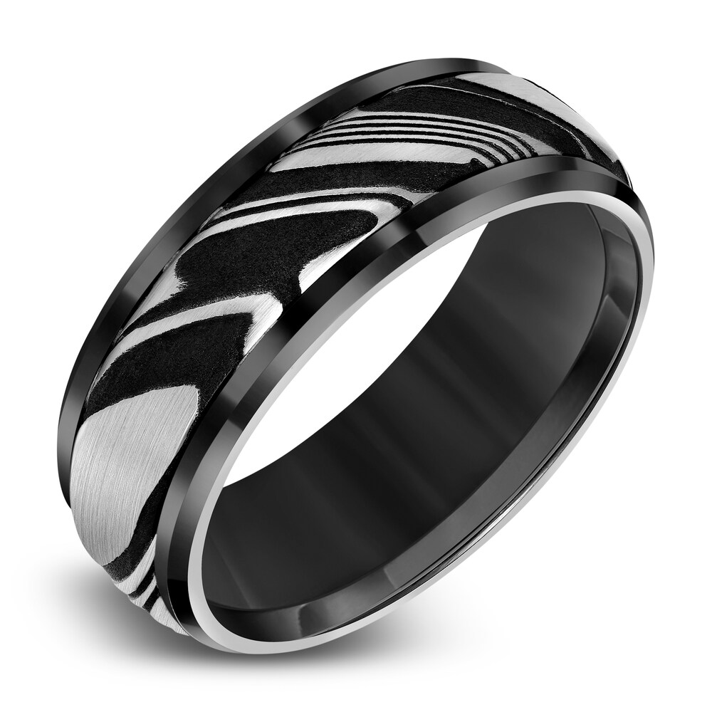 Men\'s Damascus Wedding Band Tungsten/Damascus Steel 8.0mm riUN7A5n