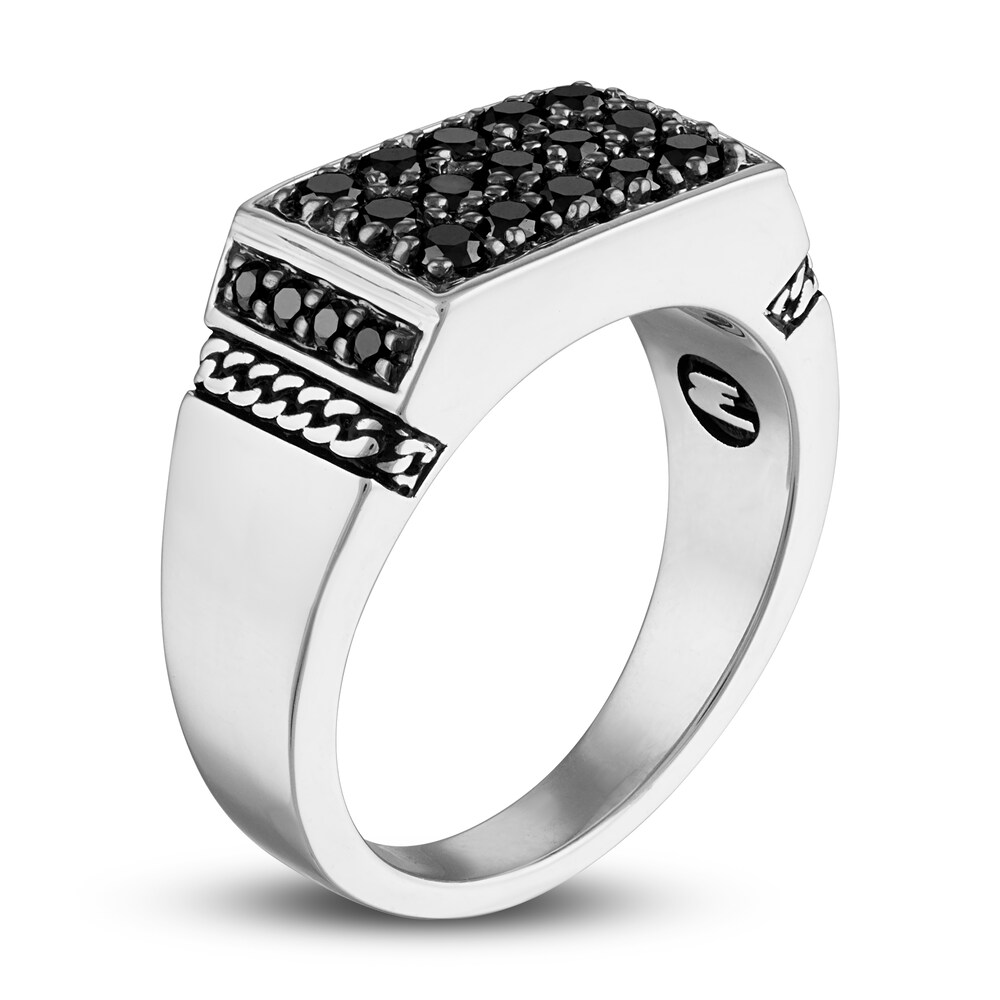 1933 by Esquire Men\'s Black Diamond Ring 1-1/8 ct tw Round Sterling Silver roQ85GRP