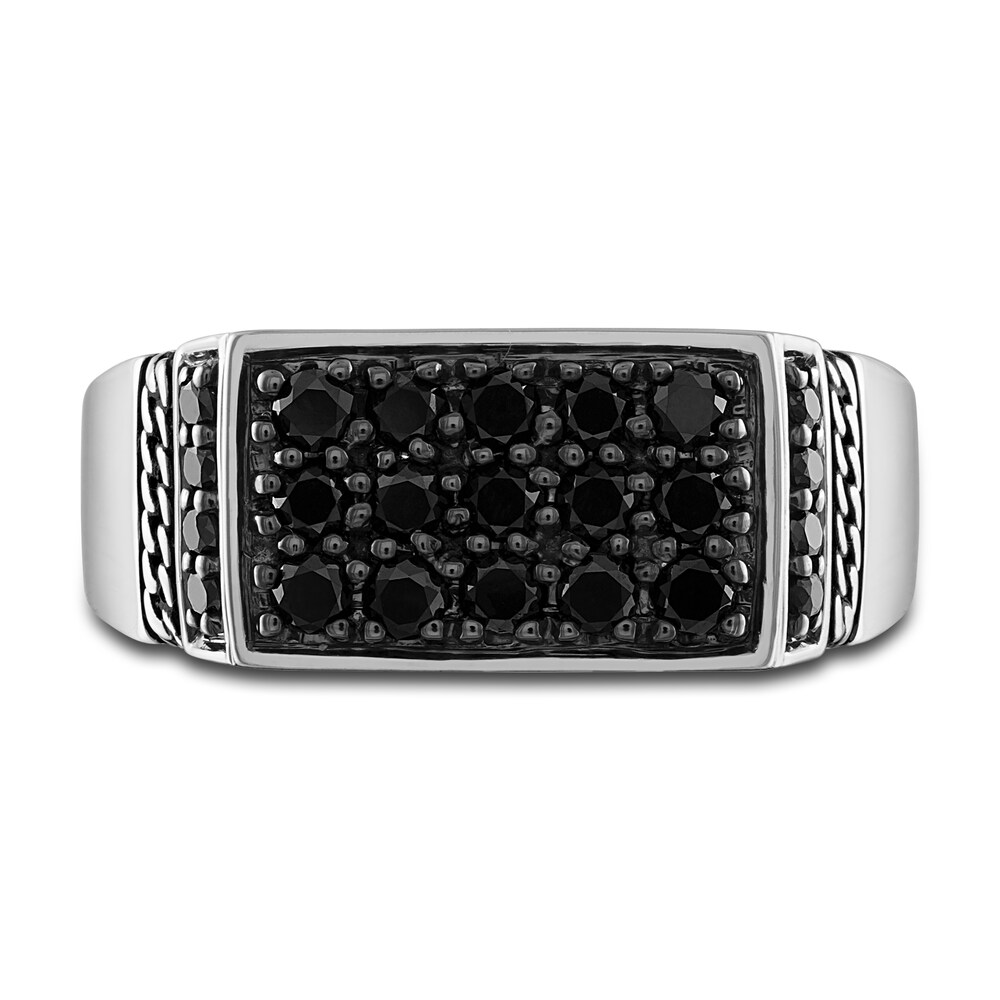 1933 by Esquire Men\'s Black Diamond Ring 1-1/8 ct tw Round Sterling Silver roQ85GRP