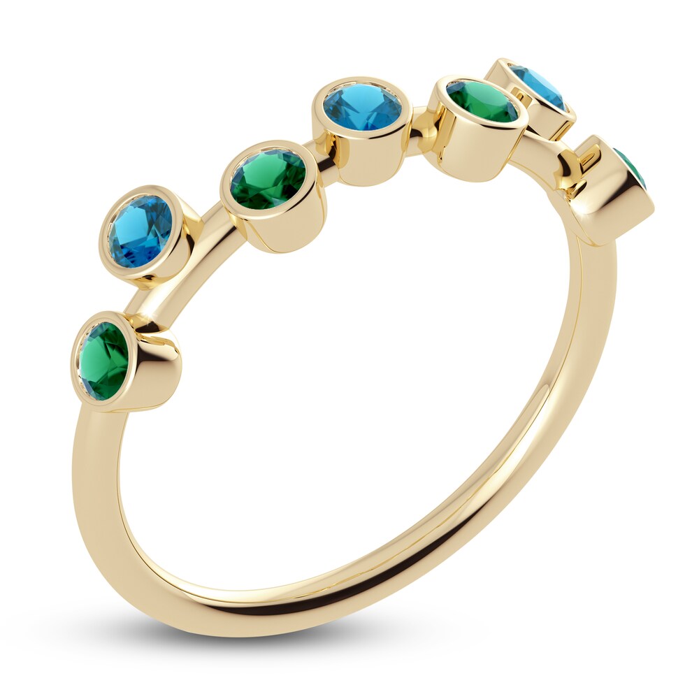 Juliette Maison Natural Blue Zircon & Natural Emerald Ring 10K Yellow Gold s9IussBY