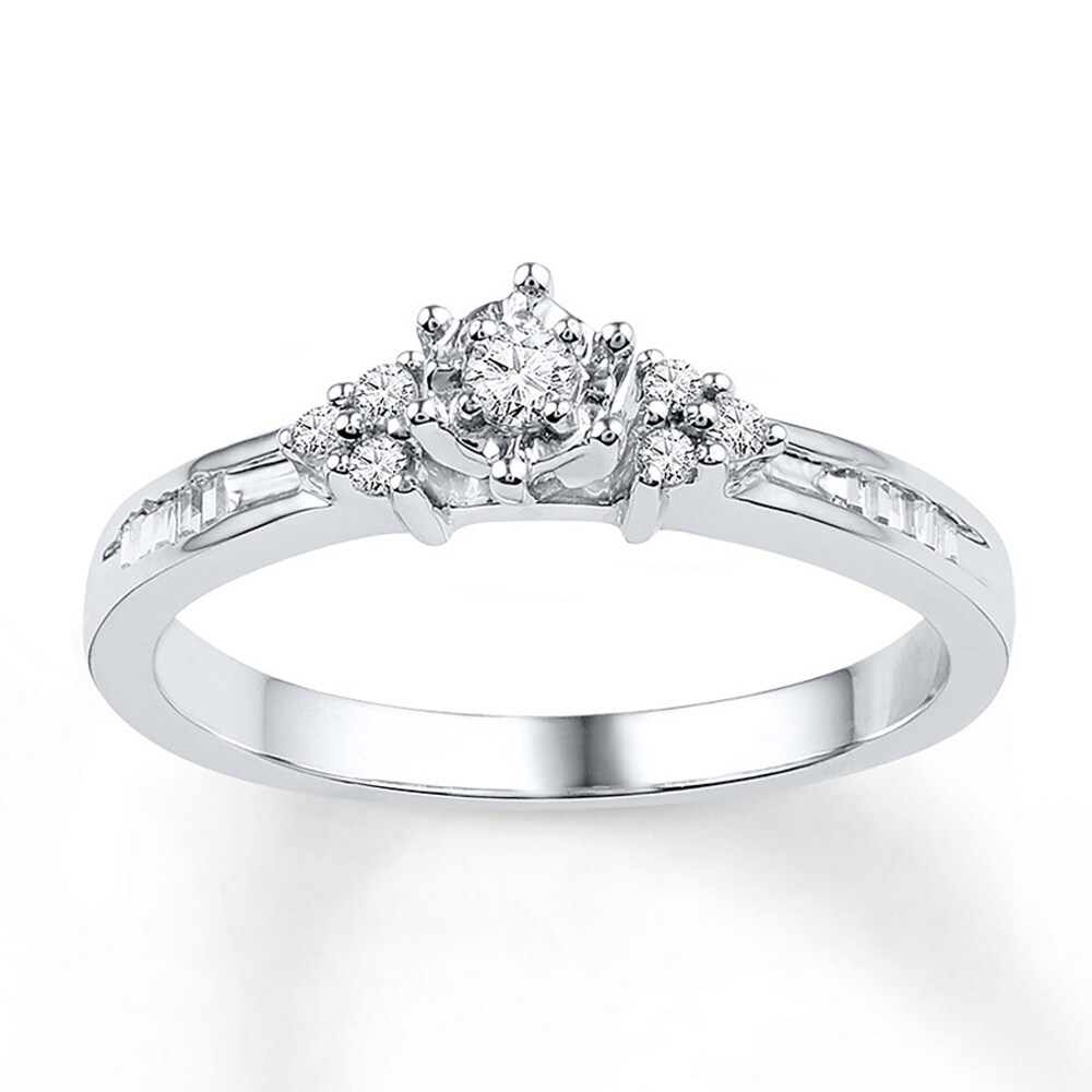 Diamond Promise Ring 1/5 ct tw Round/Baguette 10K White Gold s9oOG6DP