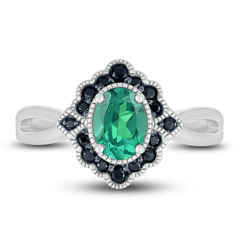 Lab-Created Emerald & Natural Black Spinel Ring Sterling Silver sDUHRSkx