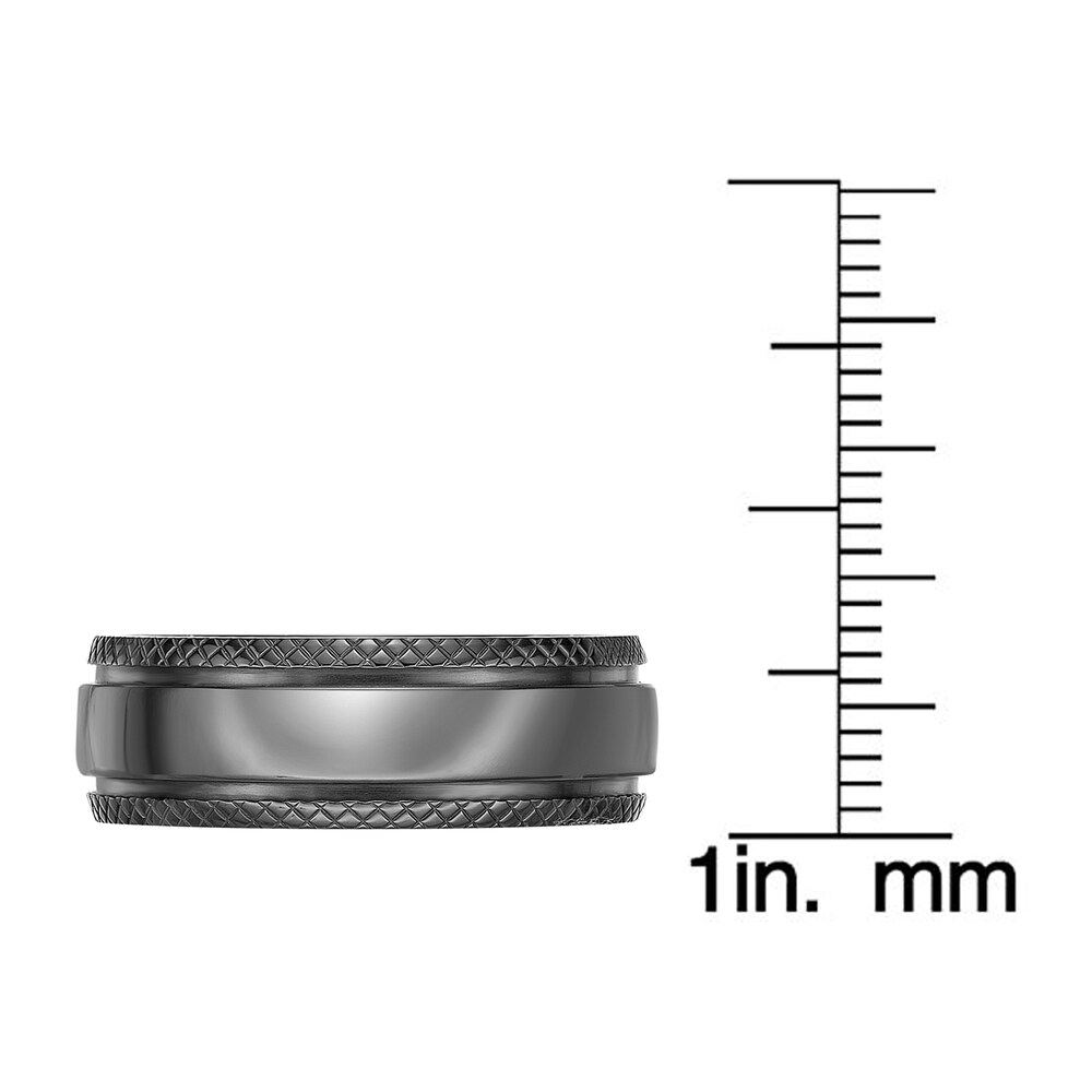 Men\'s Checkered Edge Wedding Band Black Zirconium 8.0mm sOTX4toJ