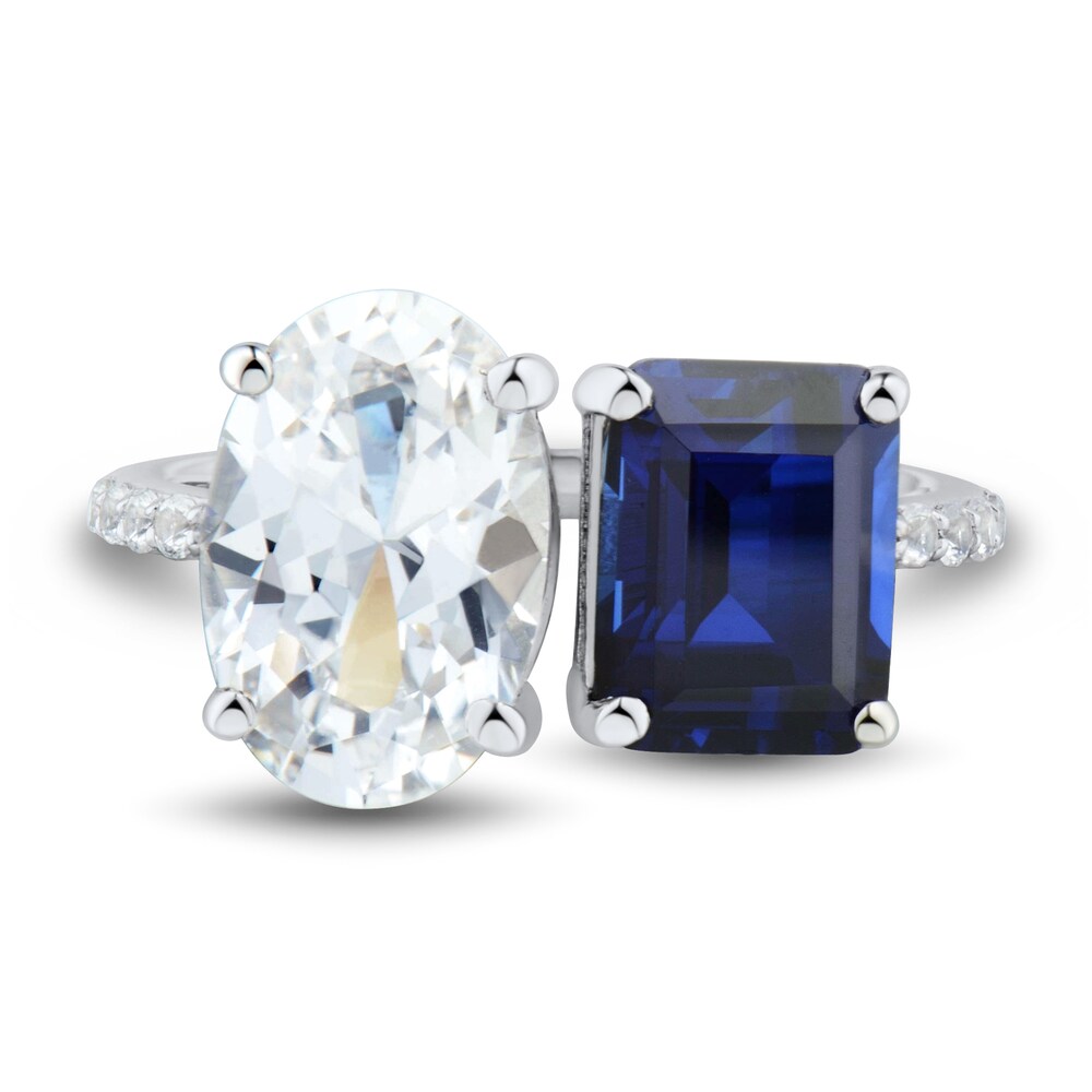 Lab-Created White Sapphire & Lab-Created Blue Sapphire Ring 10K White Gold 18\" sZCqOUUk