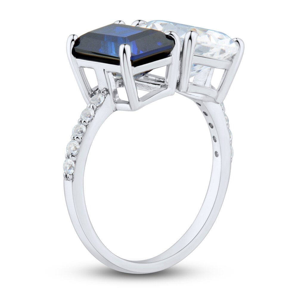 Lab-Created White Sapphire & Lab-Created Blue Sapphire Ring 10K White Gold 18\" sZCqOUUk