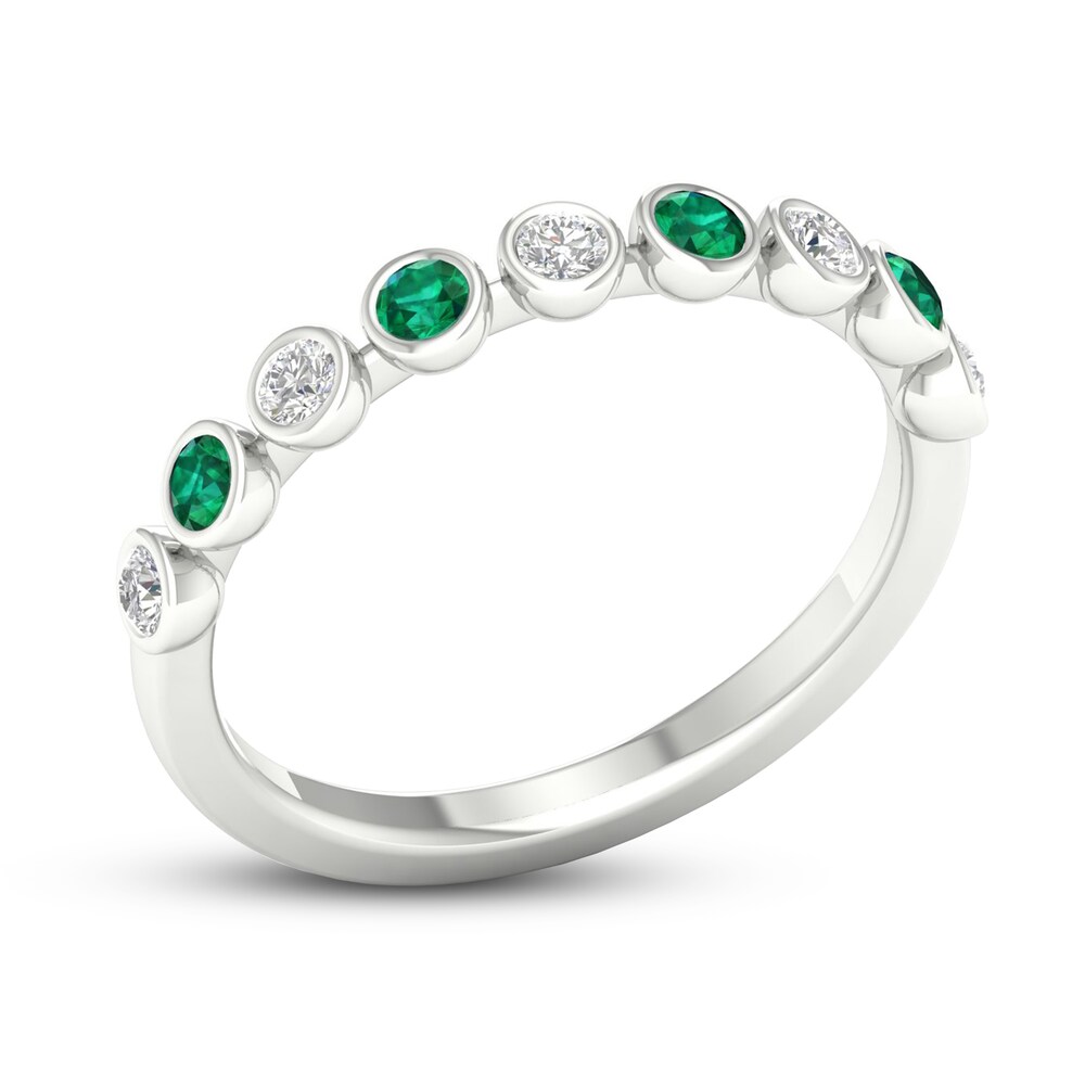 Natural Emerald Ring 1/6 ct tw Diamonds 10K White Gold sZHjDNot