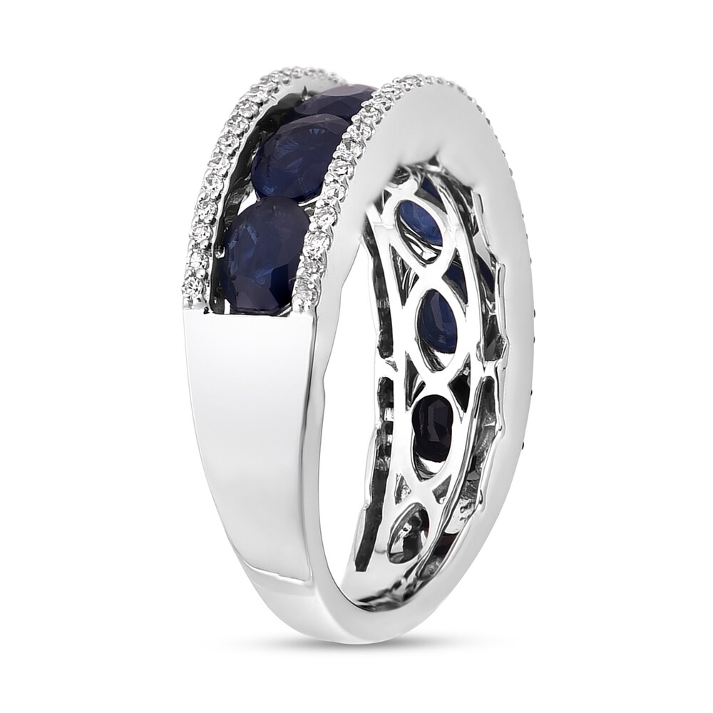 Natural Blue Sapphire Anniversary Ring 1/4 ct tw Diamonds 14K White Gold sZRsXzSz