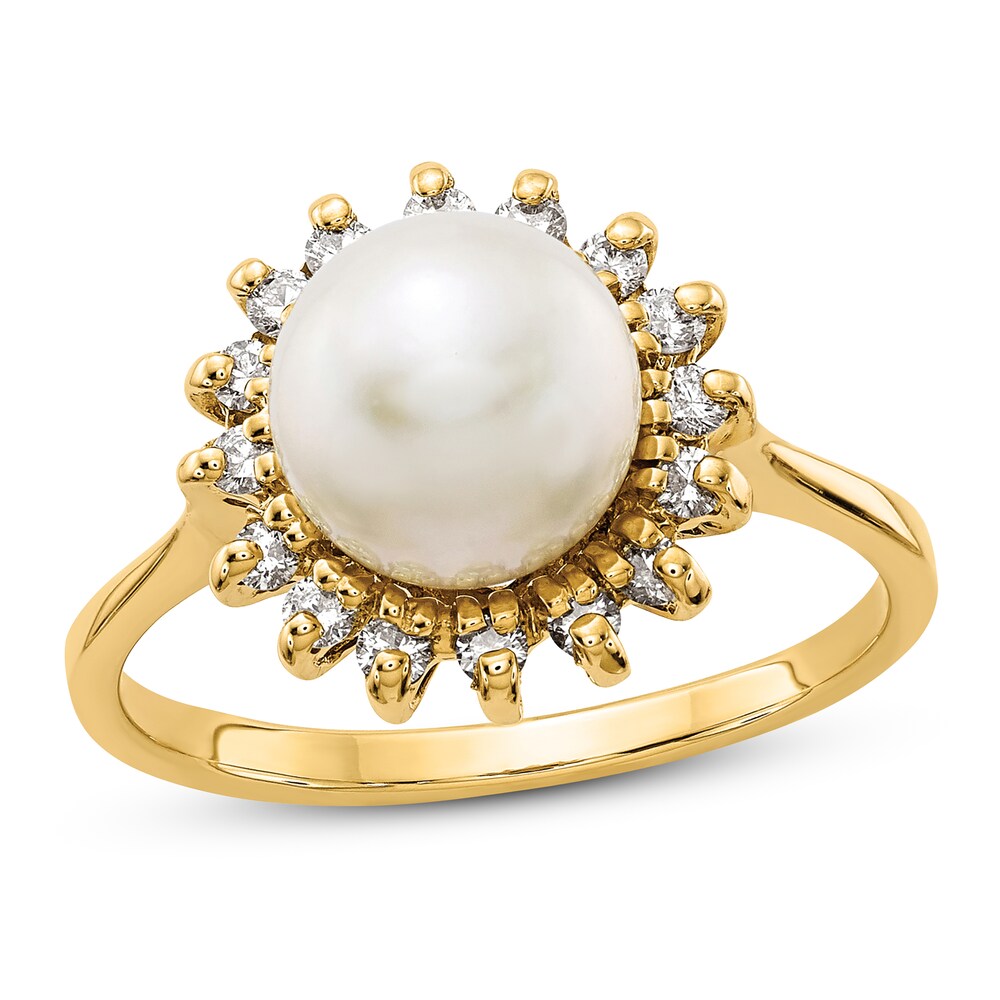 Cultured Freshwater Pearl Ring 1/4 ct tw Diamond 14K Yellow Gold sk1NGFti