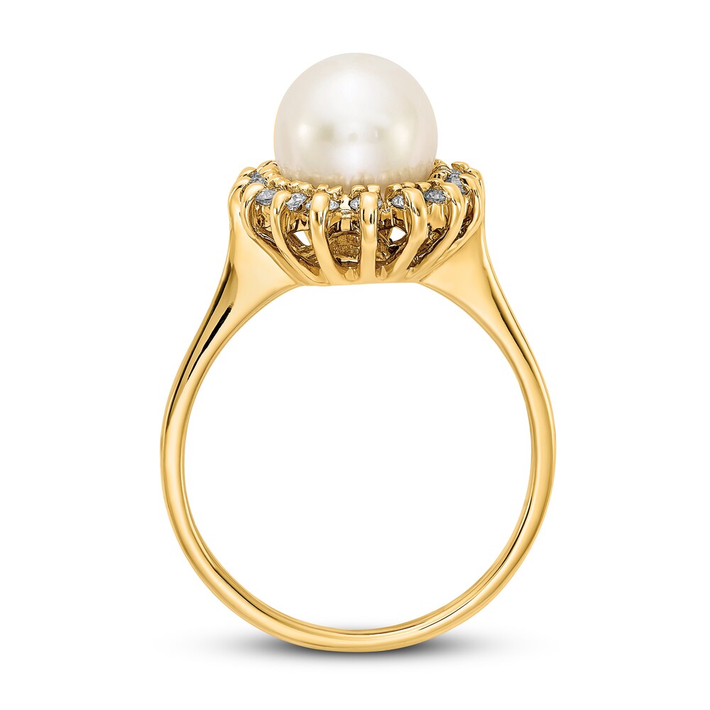 Cultured Freshwater Pearl Ring 1/4 ct tw Diamond 14K Yellow Gold sk1NGFti