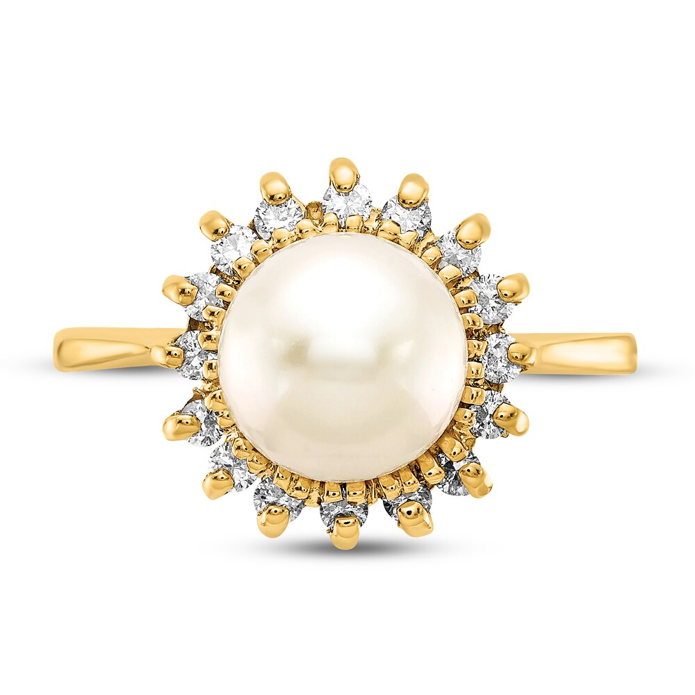 Cultured Freshwater Pearl Ring 1/4 ct tw Diamond 14K Yellow Gold sk1NGFti