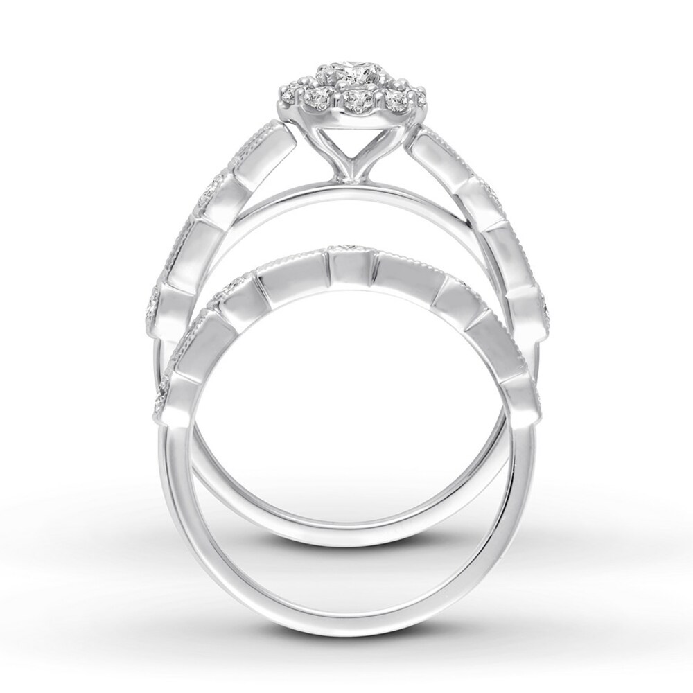 Diamond Bridal Set 1-1/5 ct tw Round/Baguette 14K White Gold swjzaauo