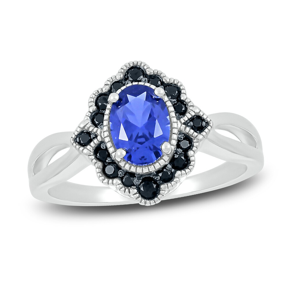 Lab-Created Sapphire & Natural Black Spinel Ring Sterling Silver syBNYG48 [syBNYG48]