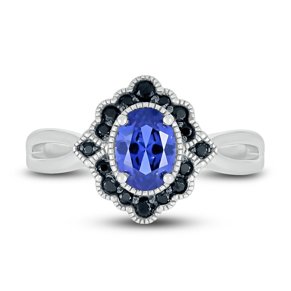 Lab-Created Sapphire & Natural Black Spinel Ring Sterling Silver syBNYG48