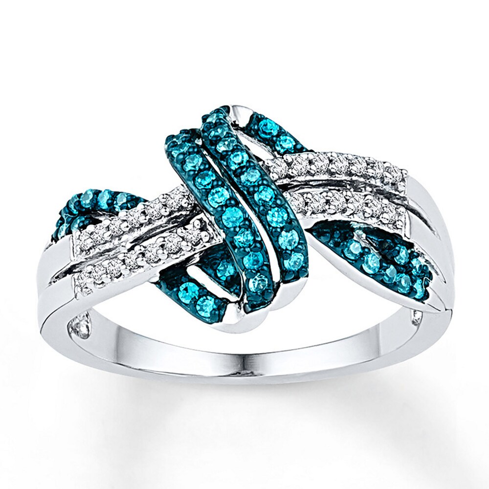 Blue/White Diamond Ring 1/4 ct tw Round-cut Sterling Silver szo6PuA7