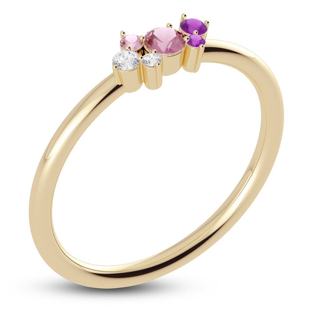 Juliette Maison Natural Pink Tourmaline, Amethyst. White Sapphire Constellation Ring 10K Yellow Gold t9U875fW