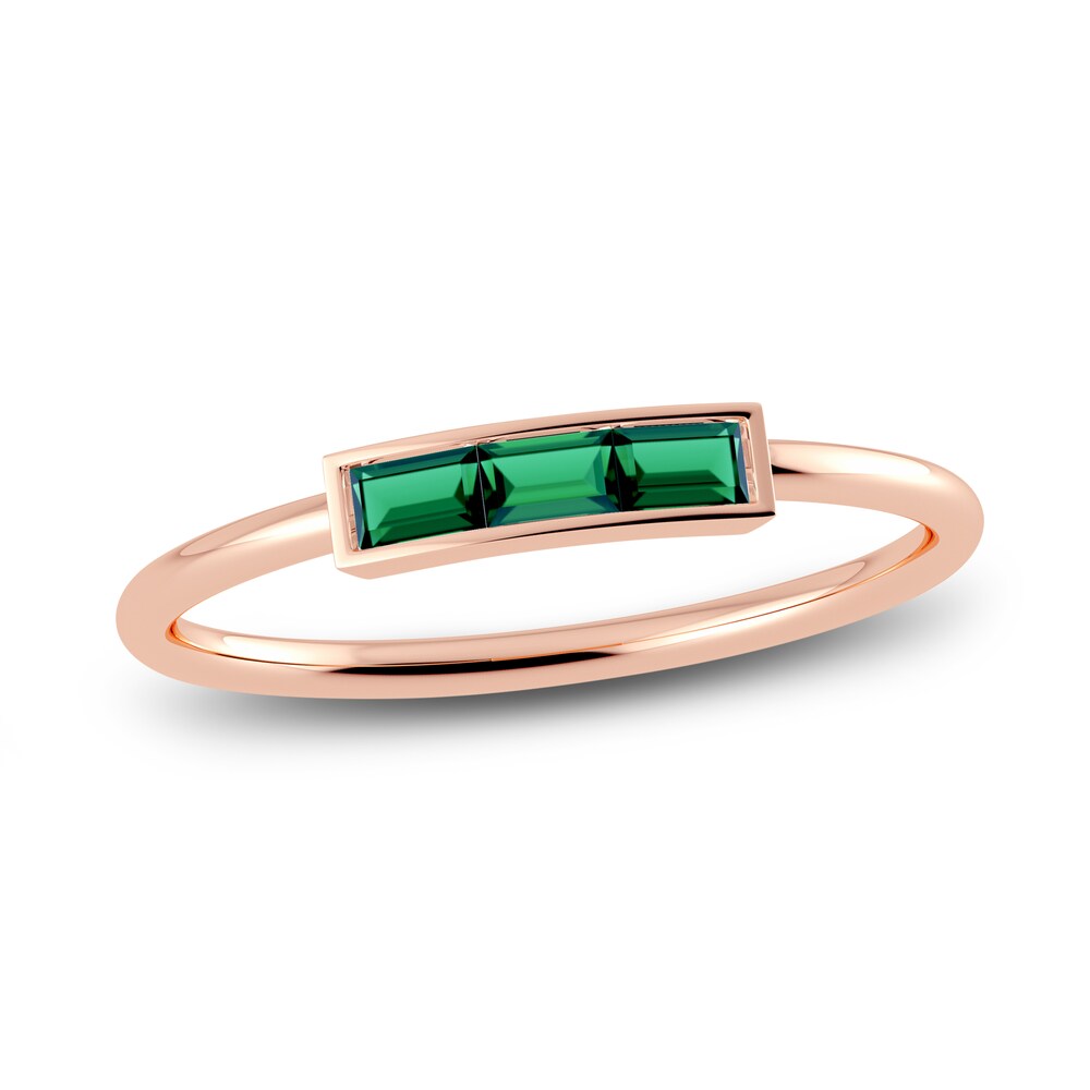 Juliette Maison Natural Emerald Baguette Bar Ring 10K Rose Gold tTa5eSXI