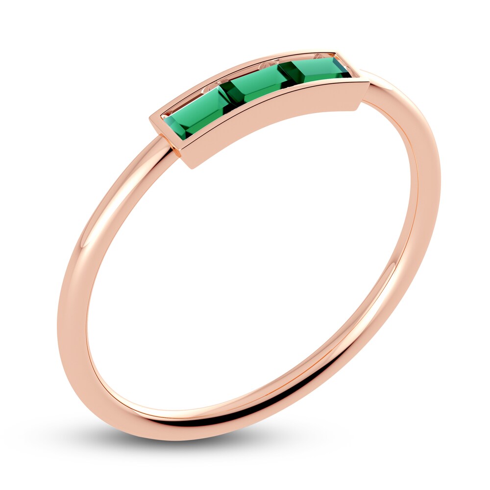 Juliette Maison Natural Emerald Baguette Bar Ring 10K Rose Gold tTa5eSXI