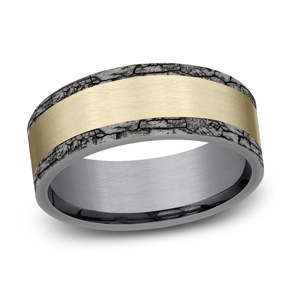 Rock Wedding Band 14K Yellow Gold/Gray Tantalum 8.0mm tZusNJyH