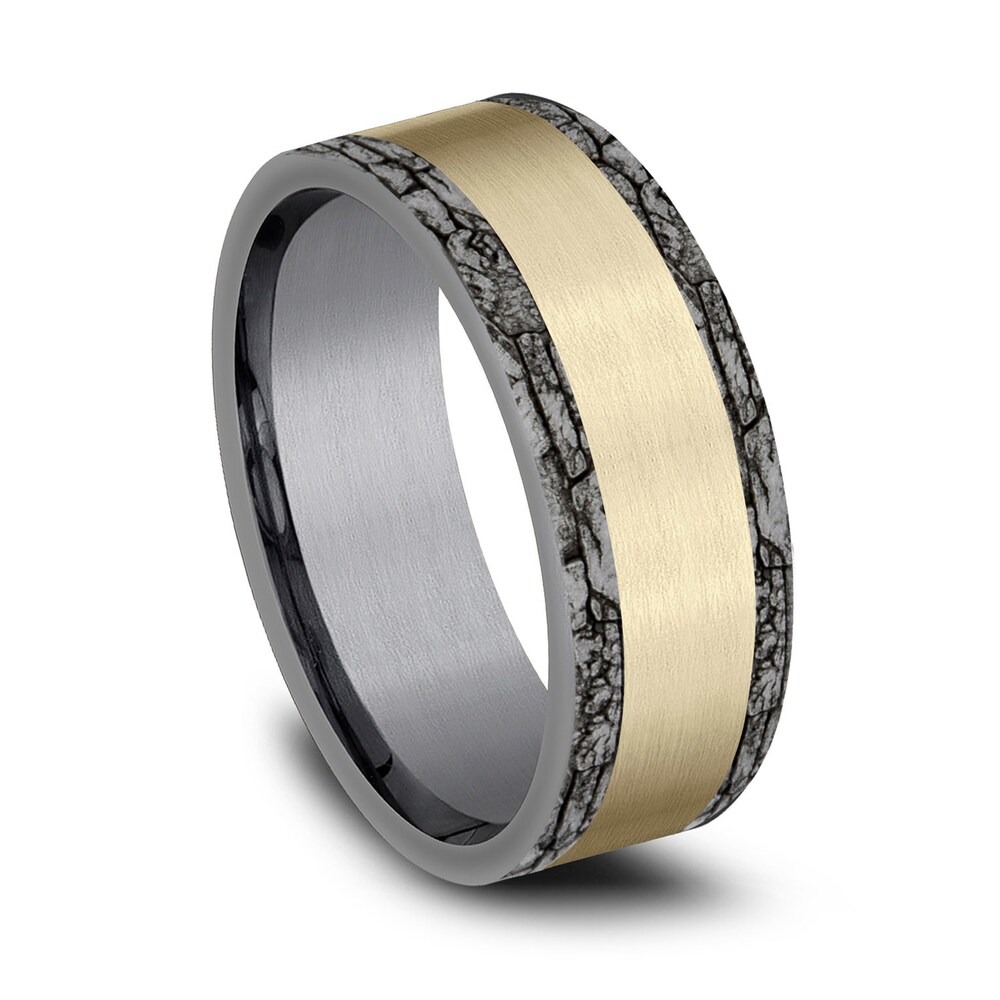 Rock Wedding Band 14K Yellow Gold/Gray Tantalum 8.0mm tZusNJyH