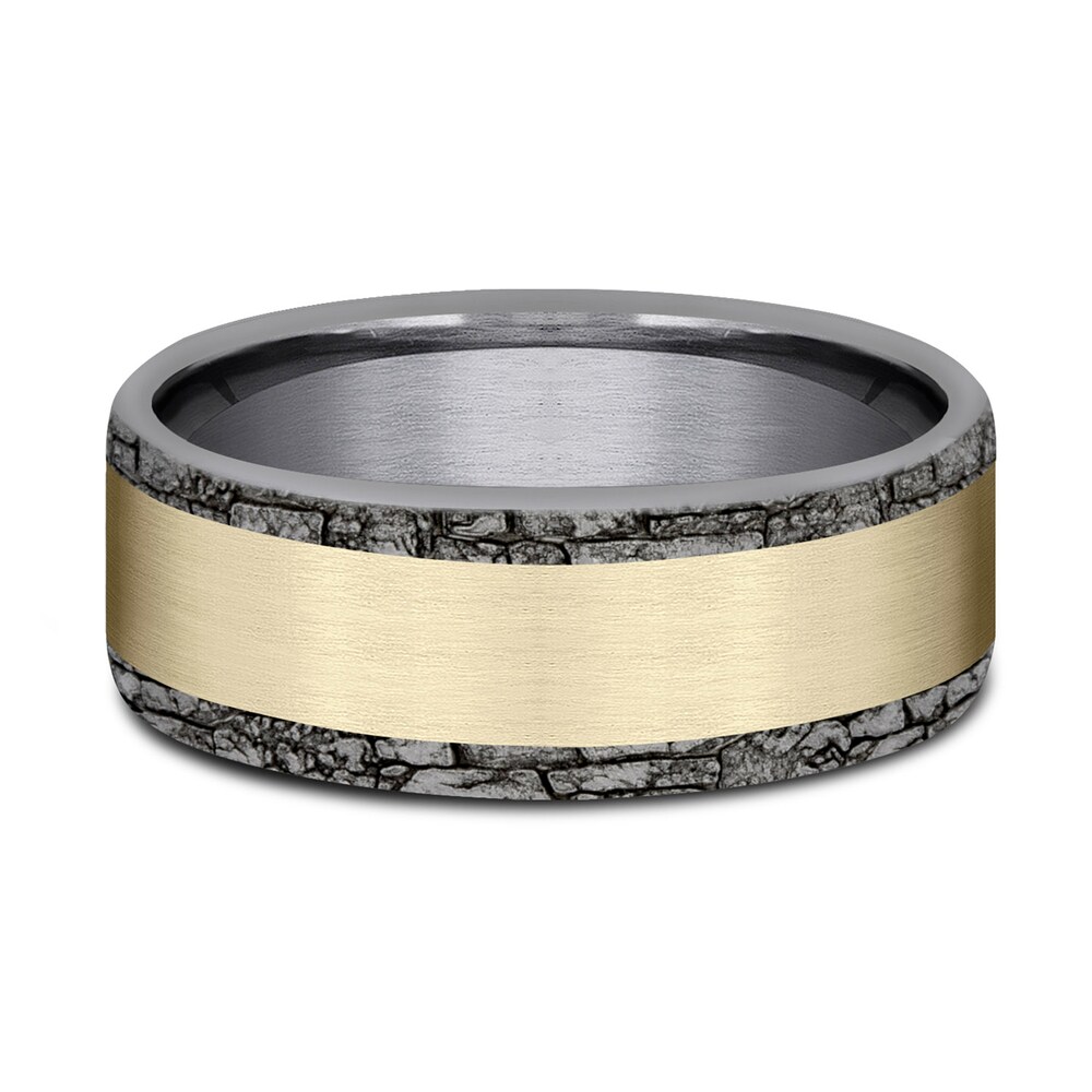 Rock Wedding Band 14K Yellow Gold/Gray Tantalum 8.0mm tZusNJyH