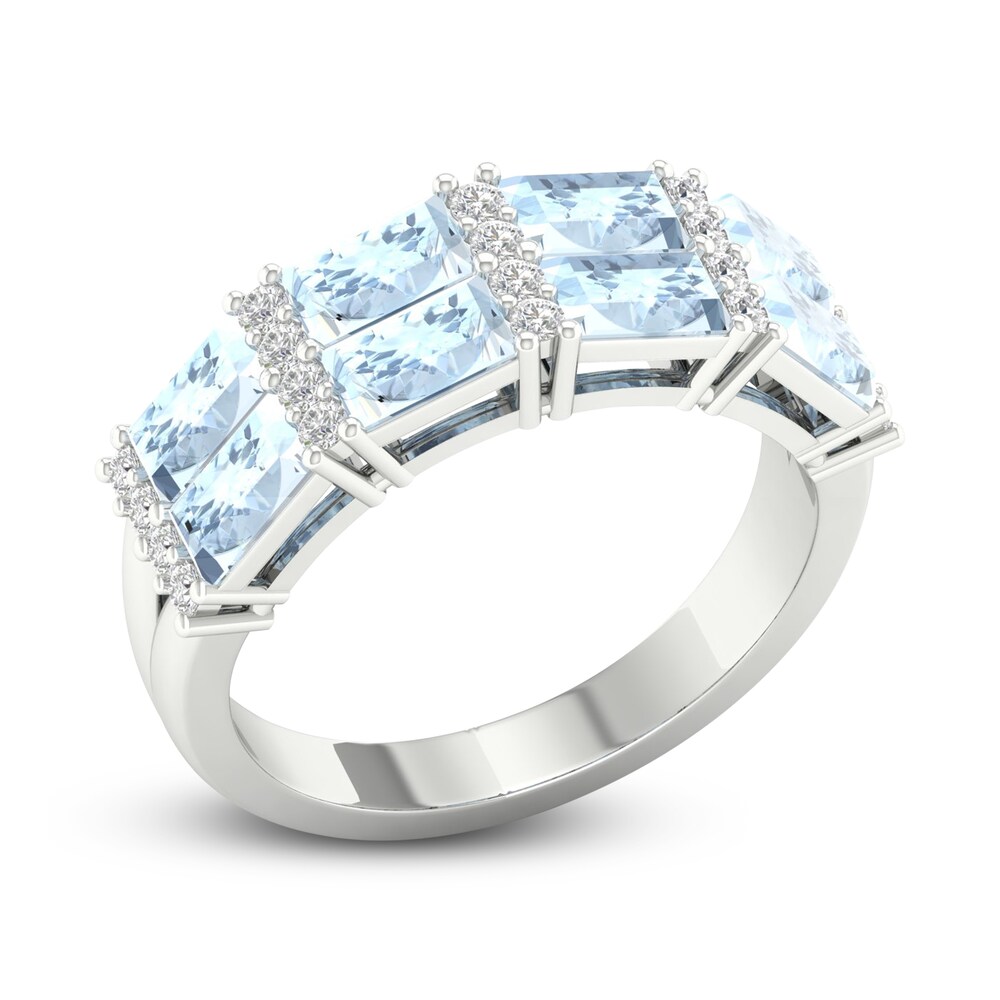 Natural Aquamarine Ring 1/5 ct tw Diamonds 10K White Gold tiL5Zgrs