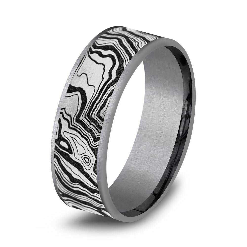 Men\'s Topography Print Wedding Band Tantalum/Titanium 7.5mm u1aRaTzZ