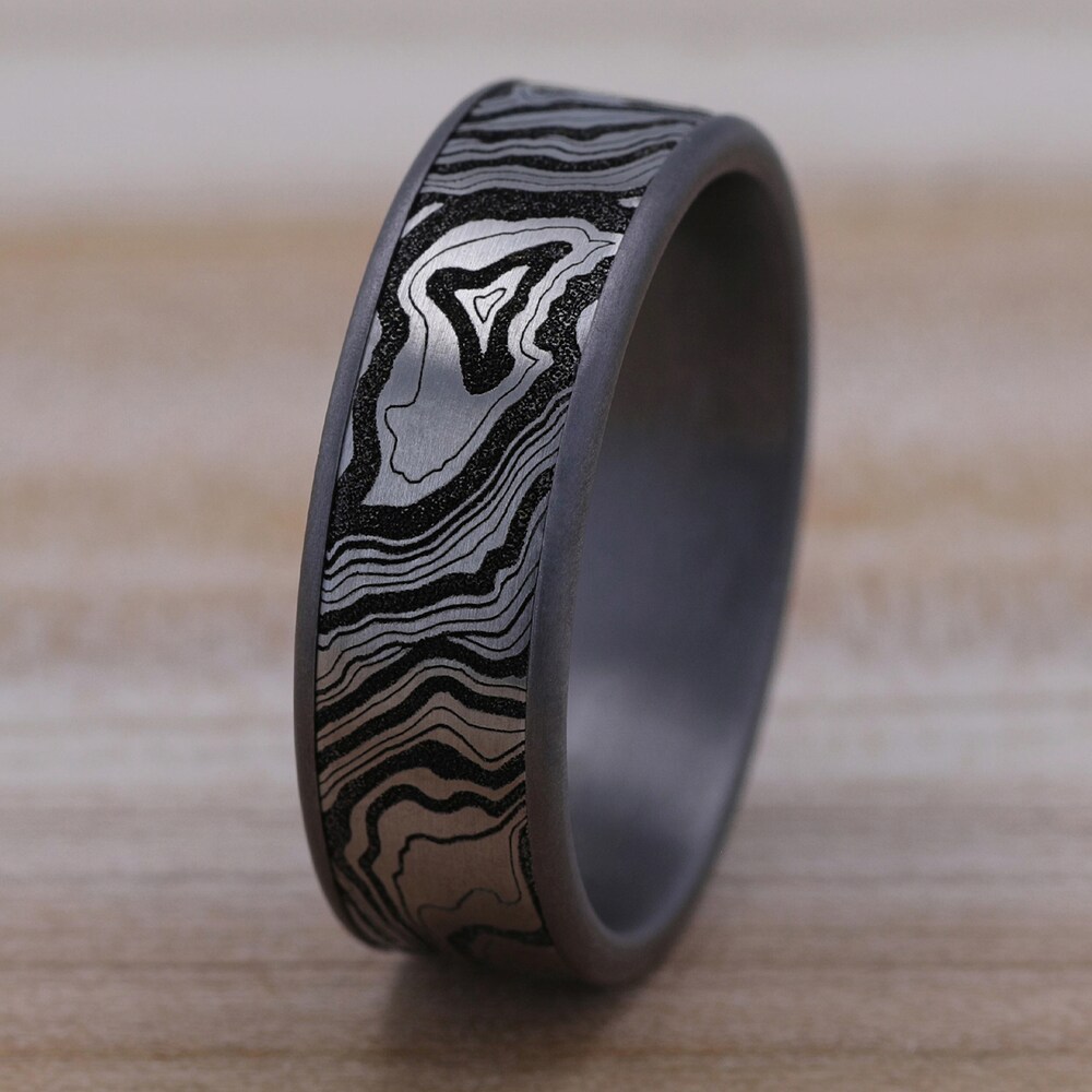 Men\'s Topography Print Wedding Band Tantalum/Titanium 7.5mm u1aRaTzZ