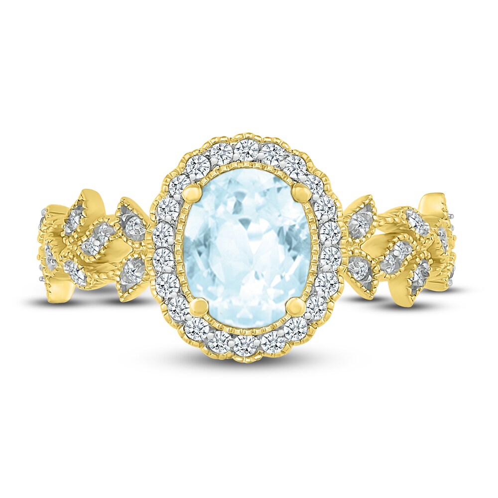 Natural Aquamarine Ring 1/4 ct tw Diamonds 10K Yellow Gold u3LBP5wU