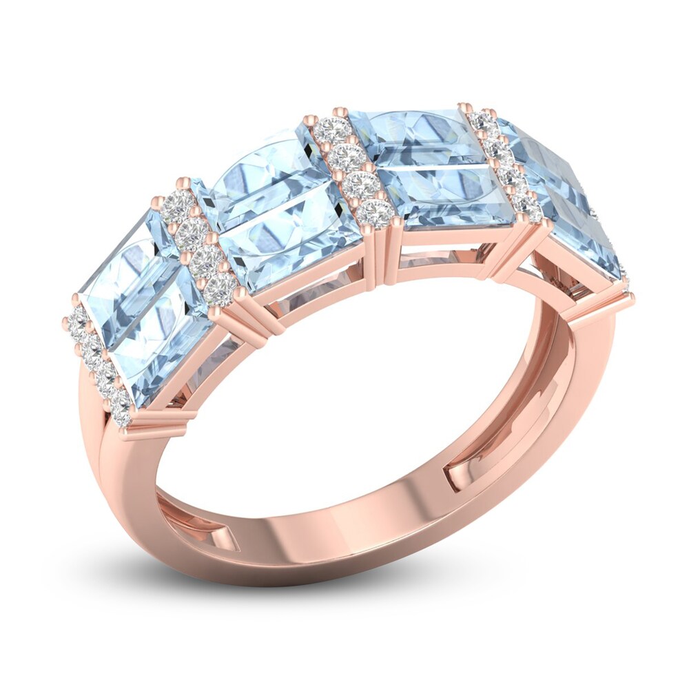 Natural Aquamarine Ring 1/5 ct tw Diamonds 10K Rose Gold uEG0kkb8