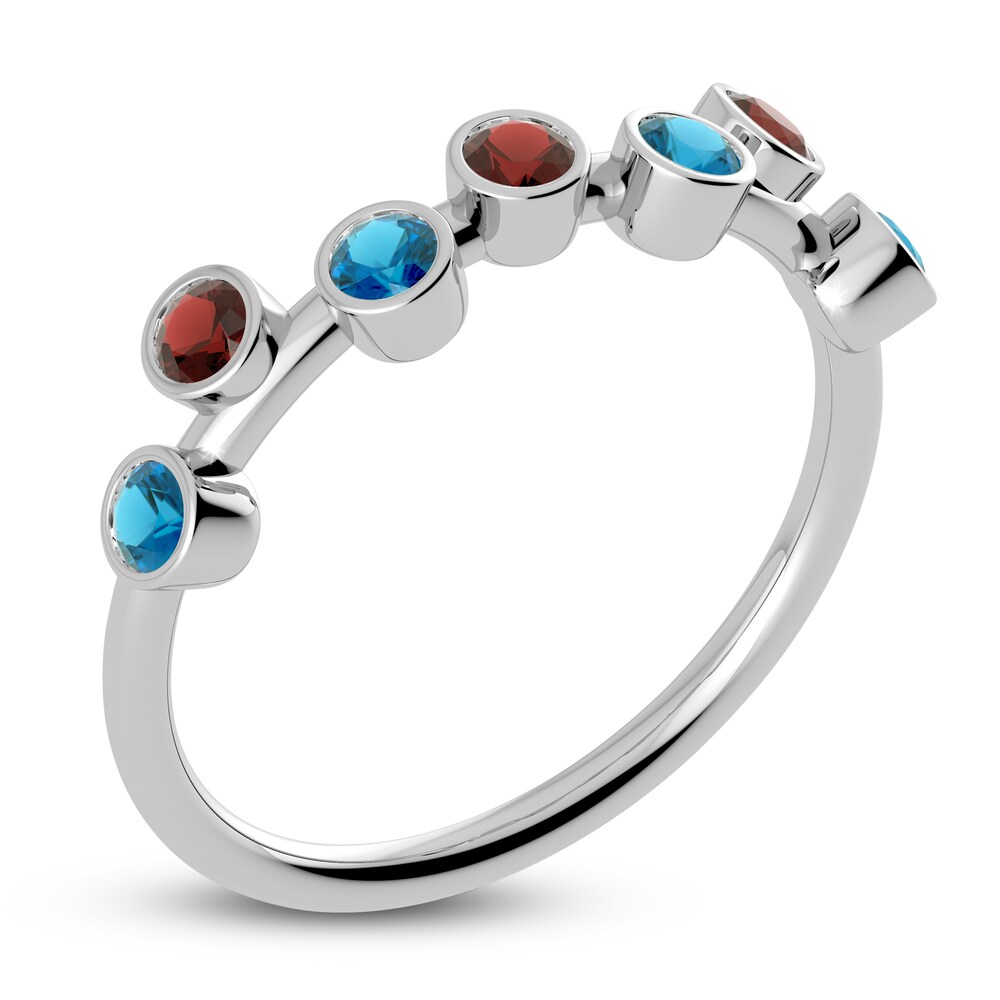 Juliette Maison Natural Garnet & Natural Blue Zircon Ring 10K White Gold uHvOGJxu