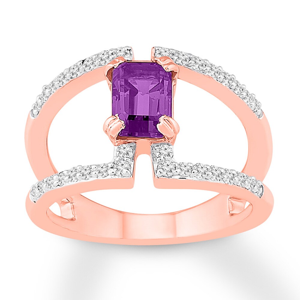 Amethyst Ring Lab-Created White Sapphires 10K Rose Gold uXjEyu9N