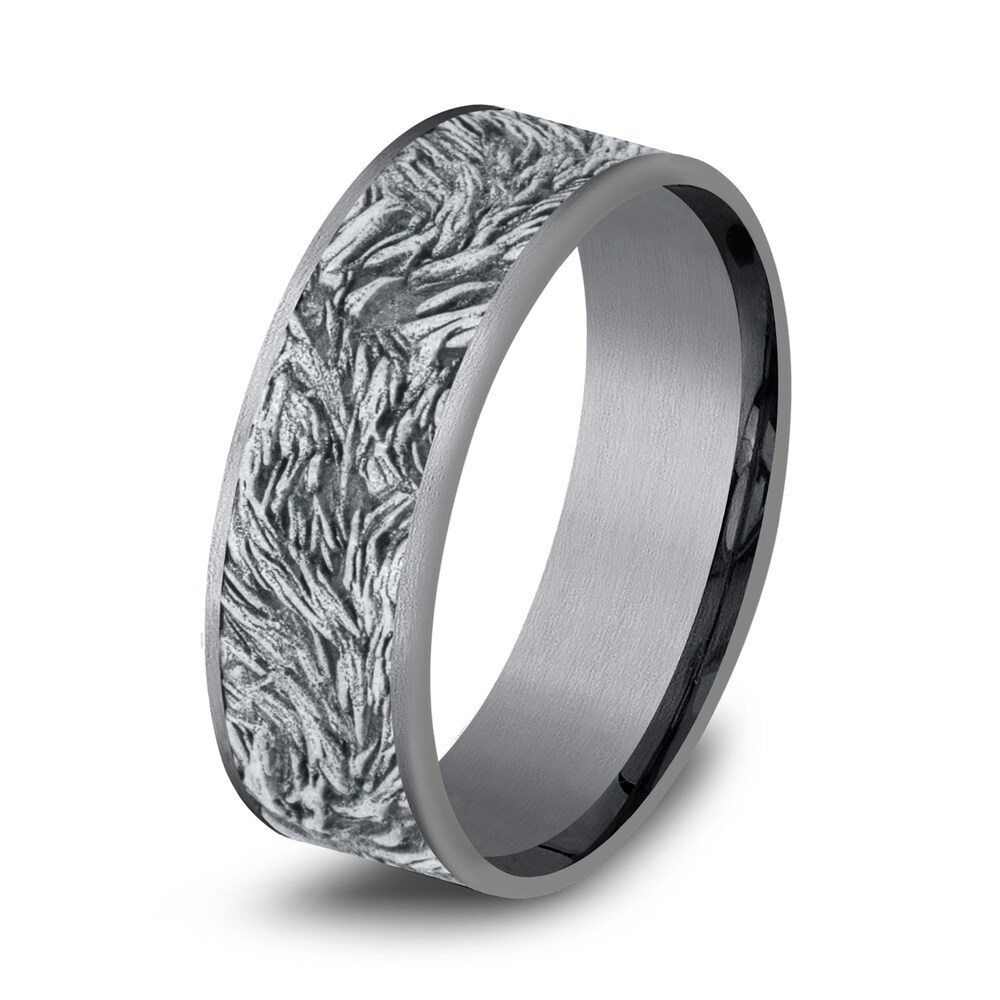 Men\'s Lion\'s Mane Wedding Band Tantalum/14K White Gold 7.5mm ufqTFBJS