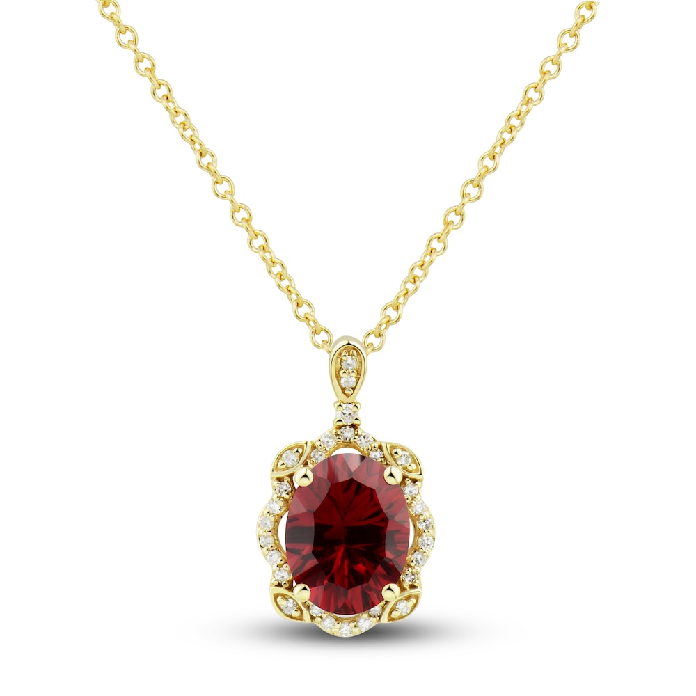 Lab-Created Ruby Ring, Earring & Necklace Set 1/3 ct tw Diamonds 10K Yellow Gold uoUSG0mY