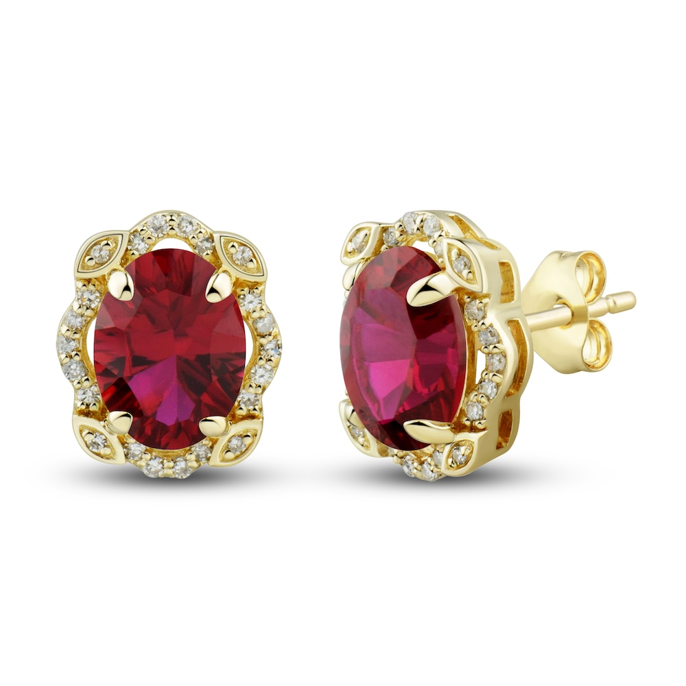 Lab-Created Ruby Ring, Earring & Necklace Set 1/3 ct tw Diamonds 10K Yellow Gold uoUSG0mY