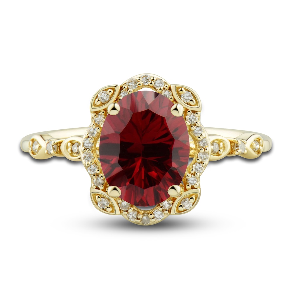 Lab-Created Ruby Ring, Earring & Necklace Set 1/3 ct tw Diamonds 10K Yellow Gold uoUSG0mY