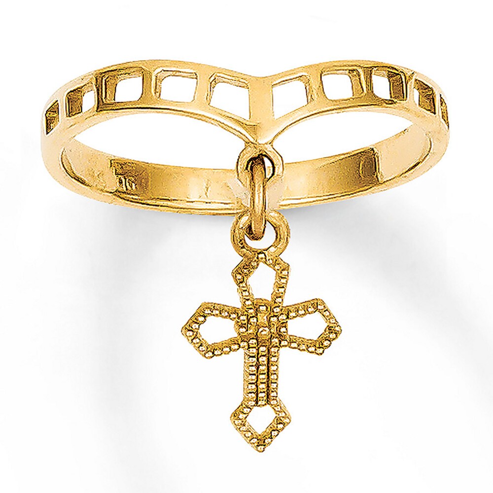 Dangle Cross Ring 14K Yellow Gold v3sfqVaj [v3sfqVaj]