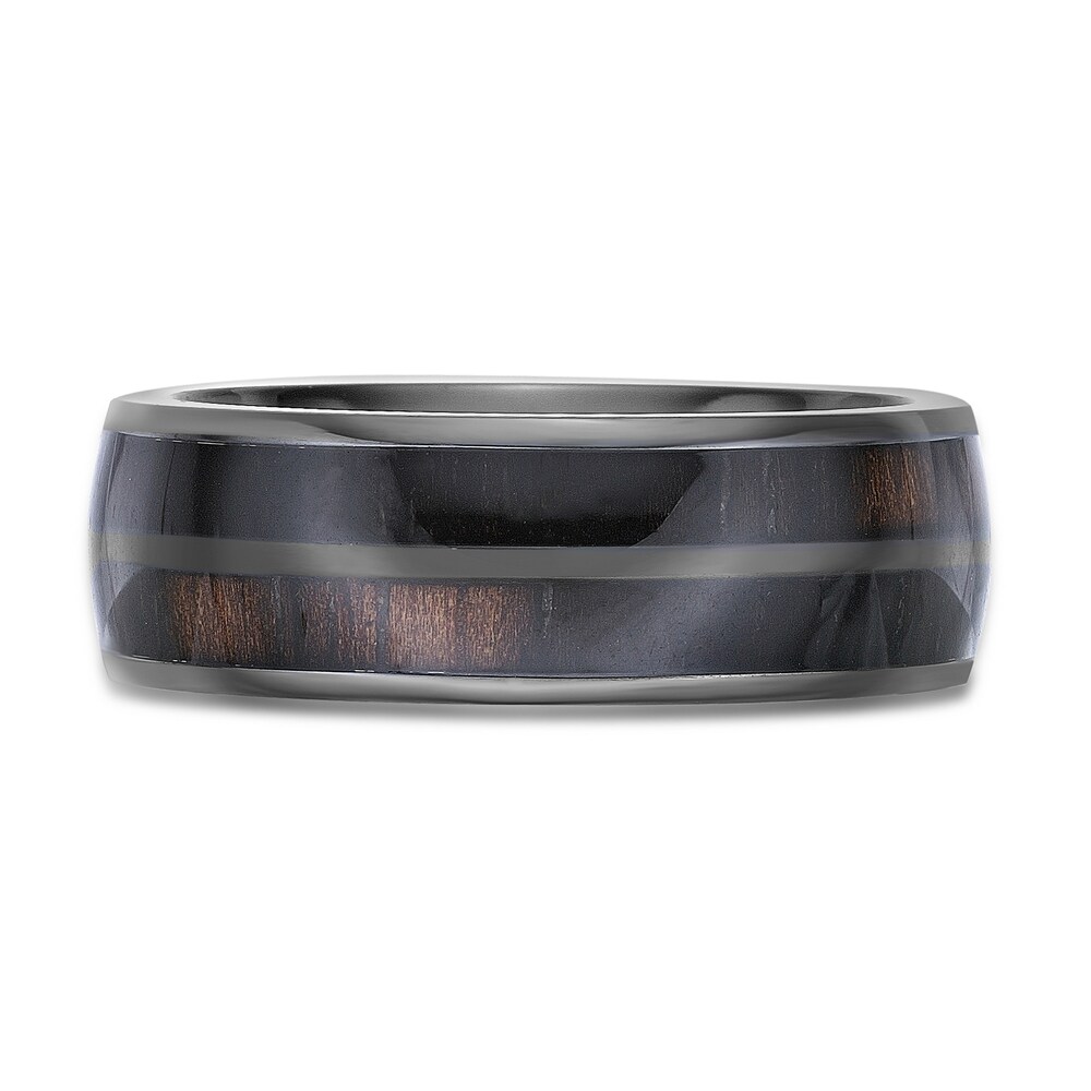 Men\'s Wood Inlay Wedding Band Black Zirconium 8.0mm vSaUhP6o