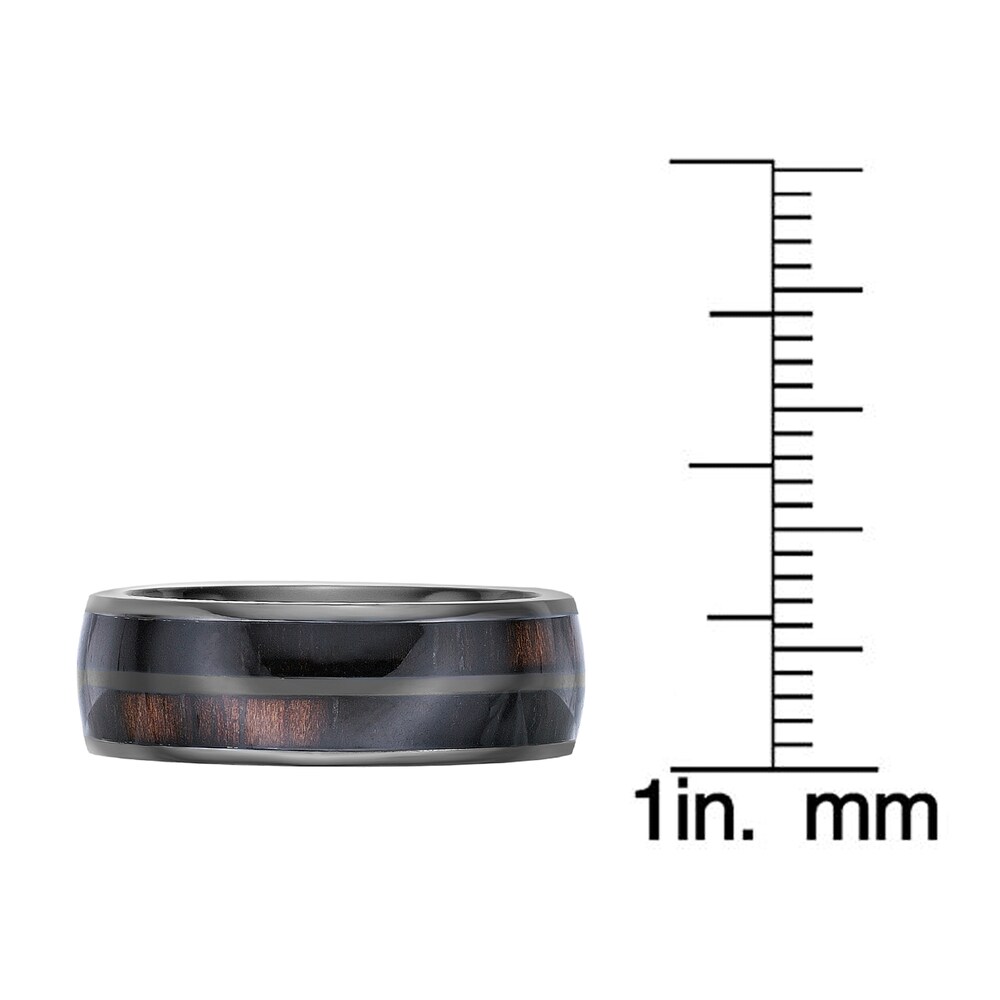 Men\'s Wood Inlay Wedding Band Black Zirconium 8.0mm vSaUhP6o