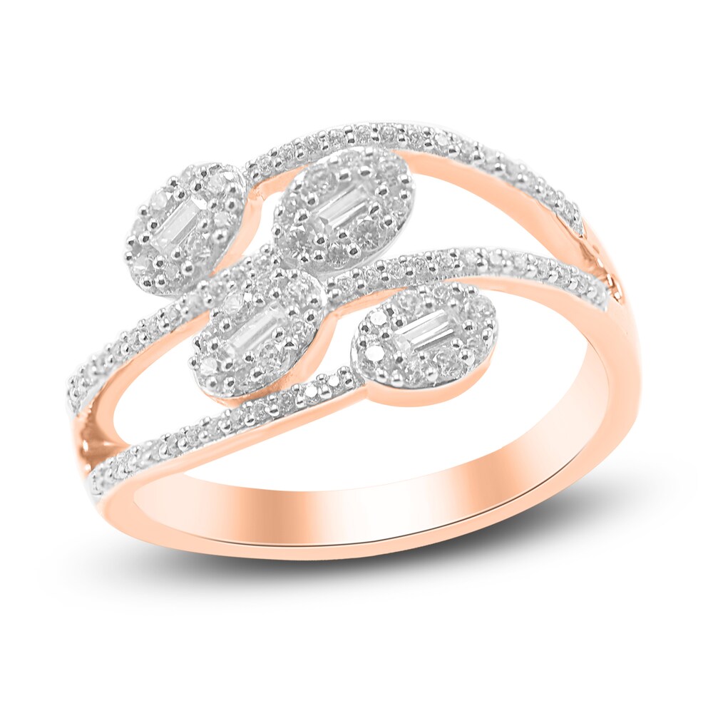 Diamond Ring 1 ct tw Round/Baguette 14K Rose Gold/Rhodium vdqbKpKM