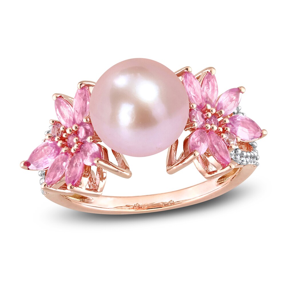 Pink Cultured Freshwater Pearl & Natural Pink Sapphire Ring 1/8 ct tw Diamonds 14K Rose Gold vxYFSfw0 [vxYFSfw0]