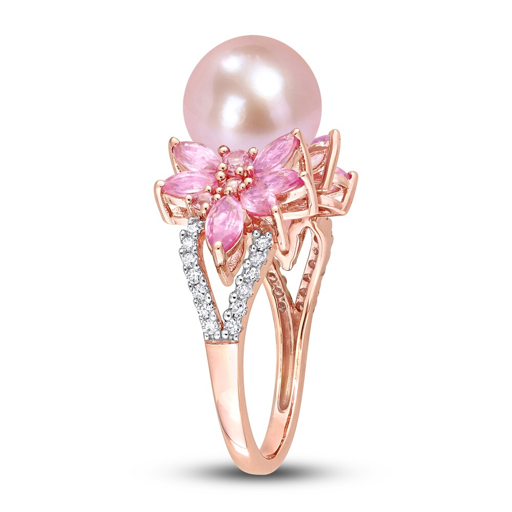 Pink Cultured Freshwater Pearl & Natural Pink Sapphire Ring 1/8 ct tw Diamonds 14K Rose Gold vxYFSfw0